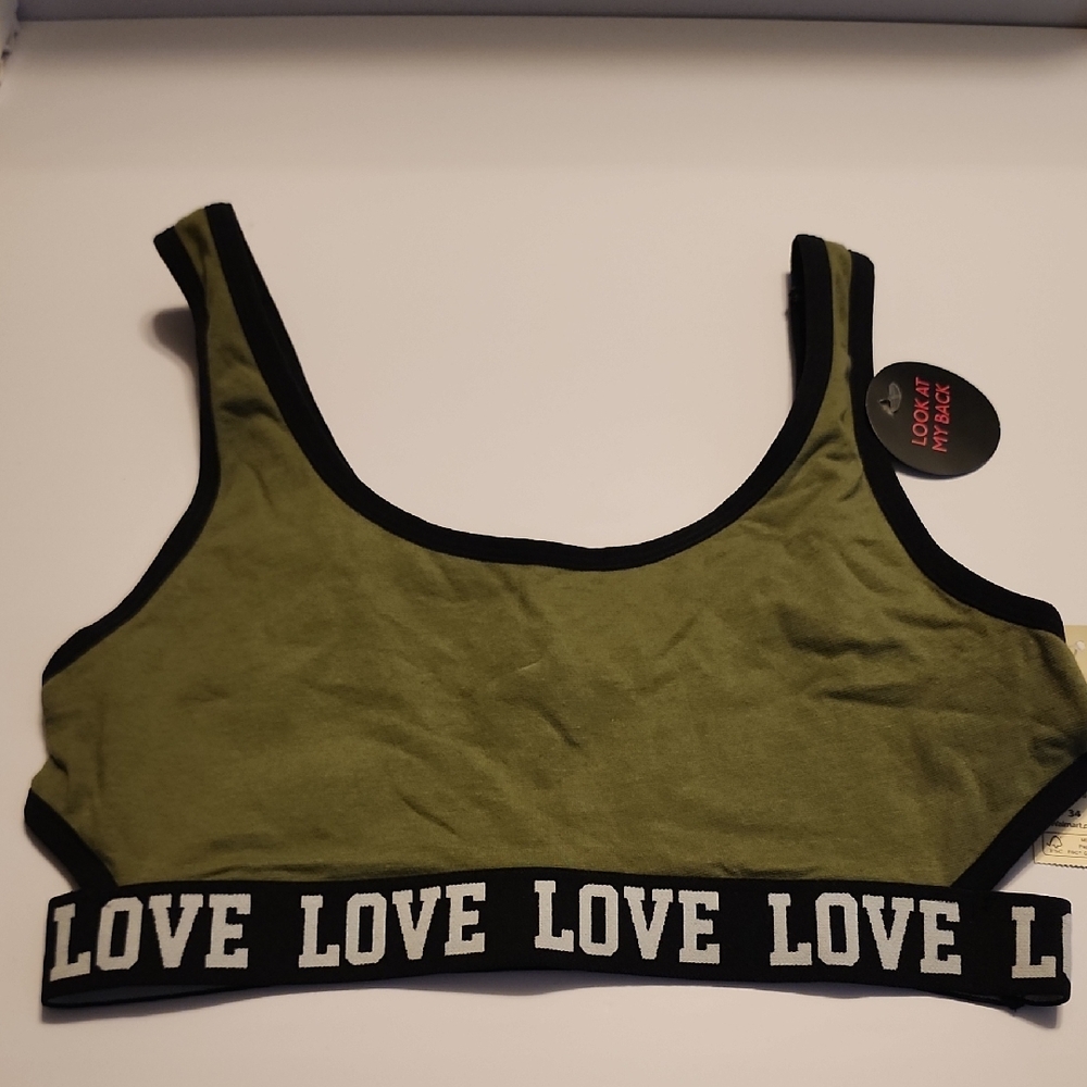 Nobo Olive Green Sports Bra with Love Black Trim